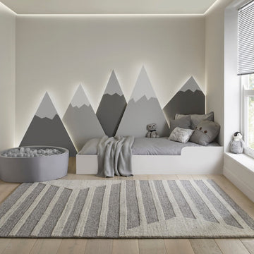 Stellar Ladder Modern Geometric Linear Hand-Woven Sumak Style Textured Wool Loop Pile Grey/Cream Rug-Melrose-Rug Love - The Most Loved Rug Store